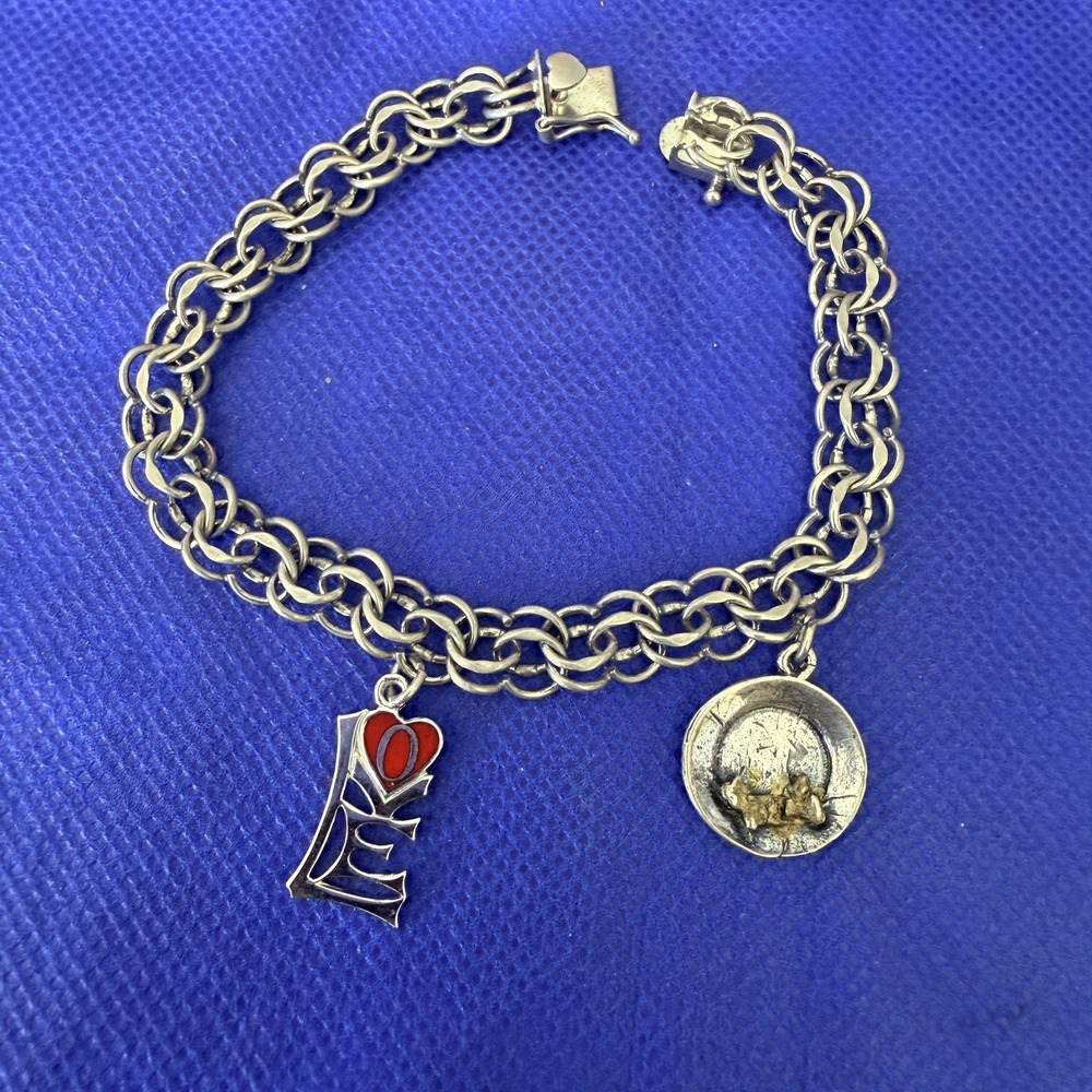 VTG Elco Sterling Silver Love Knotts Berry Farm Chain Charm Bracelet Womens 7.5"